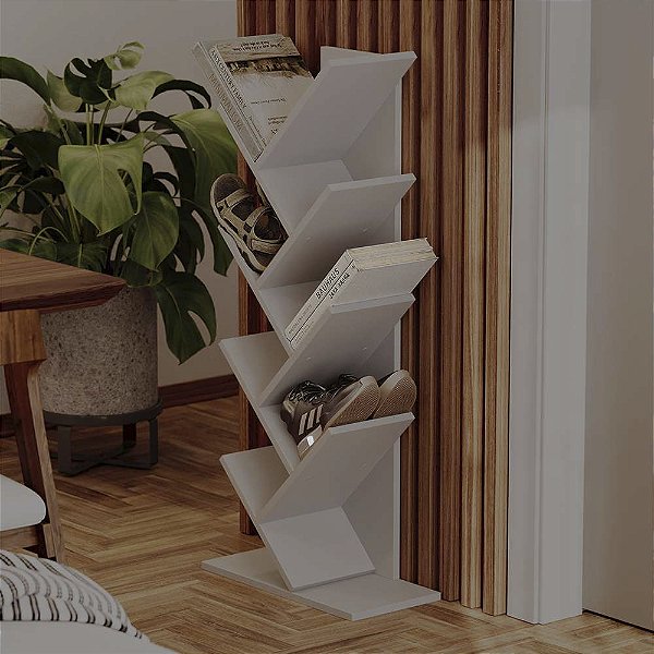 Estante Vertical Zig Zag Organizador Livros e Sapatos Branco