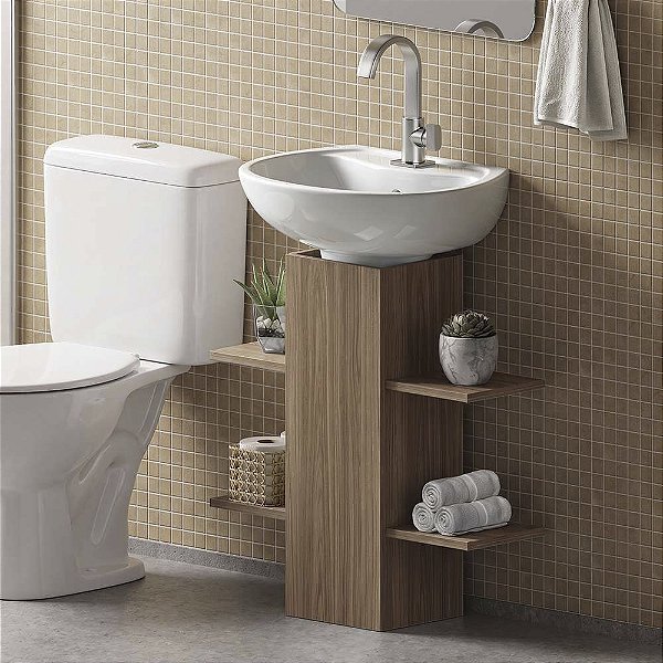 Coluna Multiuso para Banheiro com Nichos Decorativos Freijó
