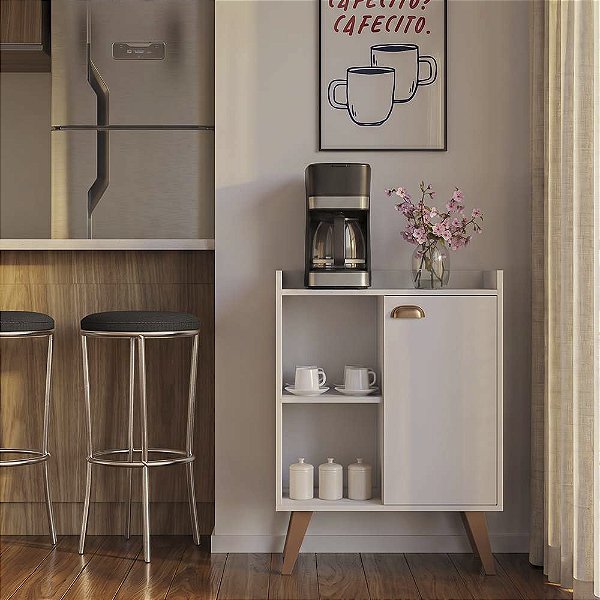Aparador Caffe Organizador Mumbai Branco com Puxador Rose Gold