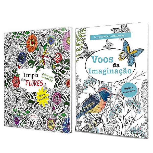 Kit 2 Livros De Colorir - Terapia Das Flores E Voos Da Imaginação