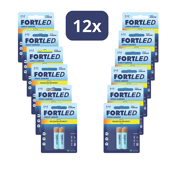 Kit Pilha Zinco AAA com 24 unidades 12x2 Fortled