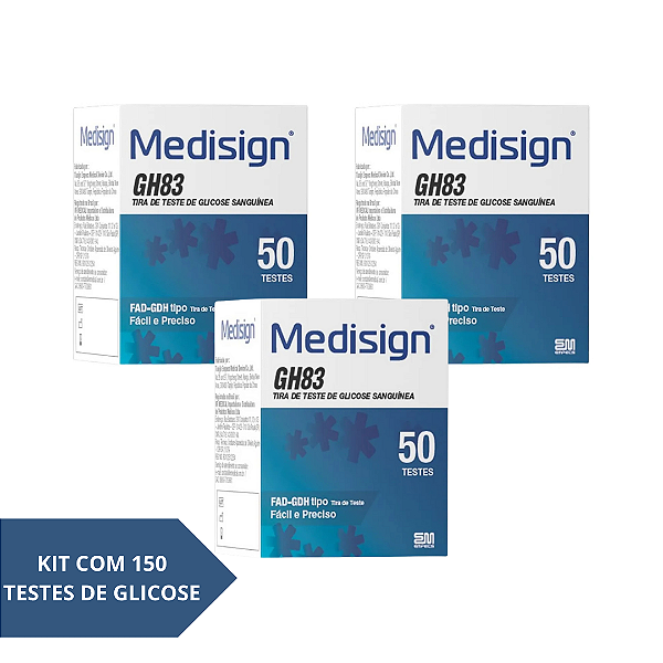Kit com 150 Tiras Fitas de Glicemia Diabetes Medisign - GH83