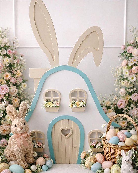 Casinha Orelha Bege com detalhe azul - Tradicional