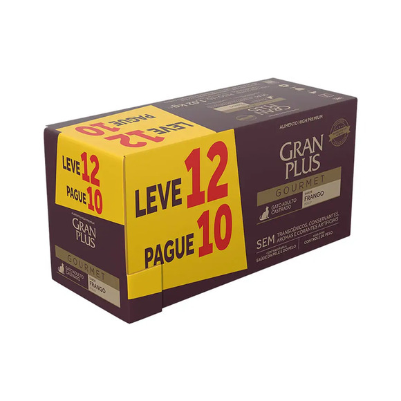 Ração Úmida Gran Plus Gourmet Gatos Castrados Frango 85g Caixa Promocional Leve 12 Pague 10