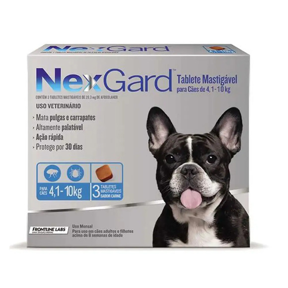 NexGard Antipulgas e Carrapatos  de 4,1 a 10kg para Cães 3 tabletes