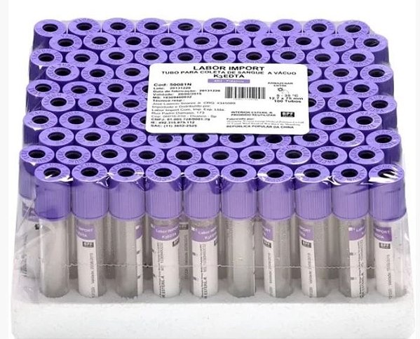 Tubo Coletor EDTA K3 a Vácuo 4ml - 100 Unidades