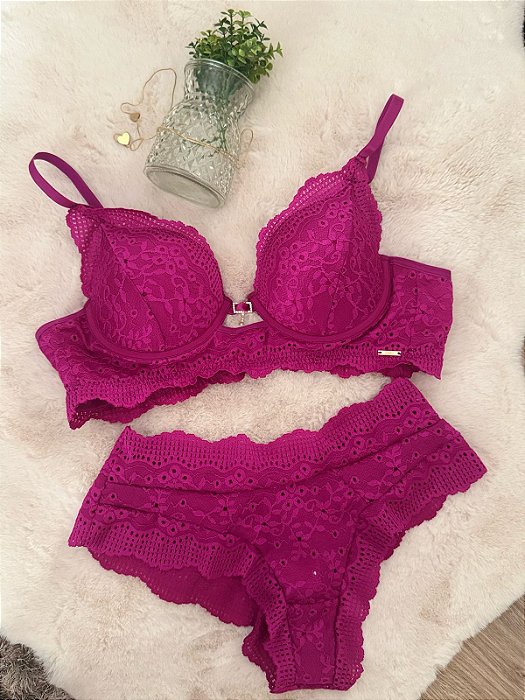 Conjunto de renda com bojo e aro tam M