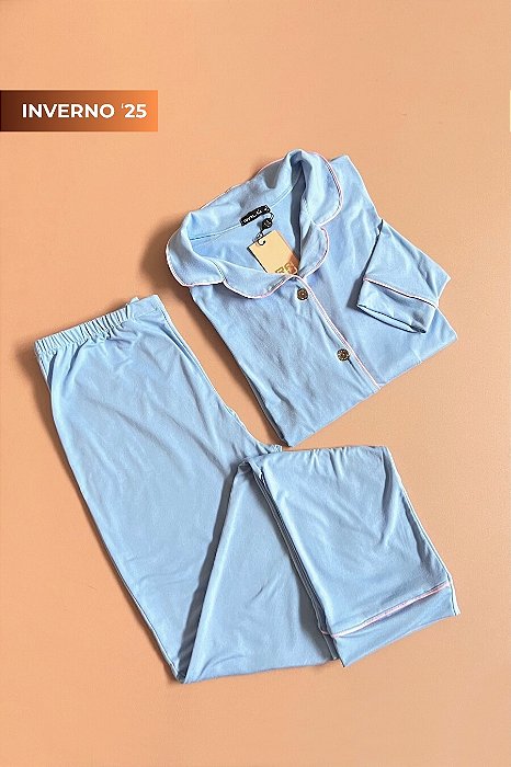 Conjunto de Pijama Americano toque de pêssego - Azul céu