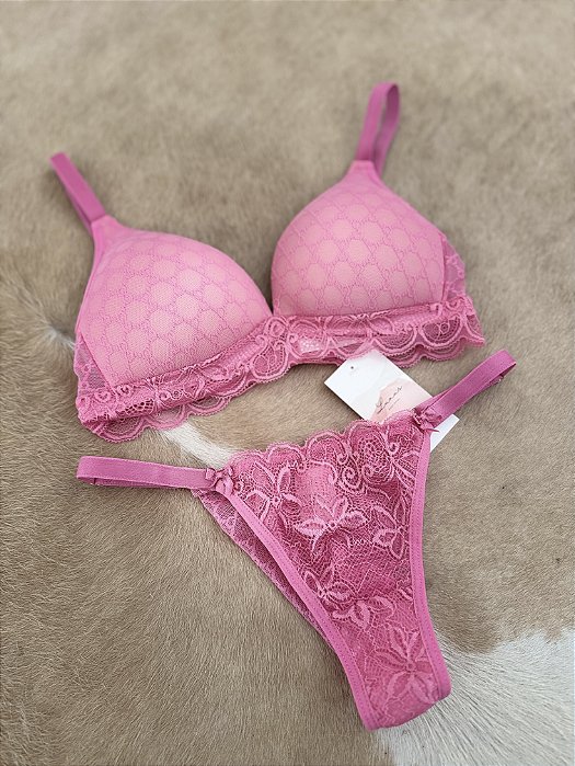 Conjunto com bojo e calcinha fio com regulagem - cor milk shake