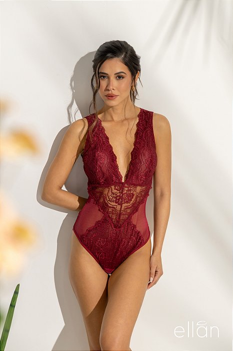 Body em renda com bojo removível tam M - Cor Carmin (vermelho)