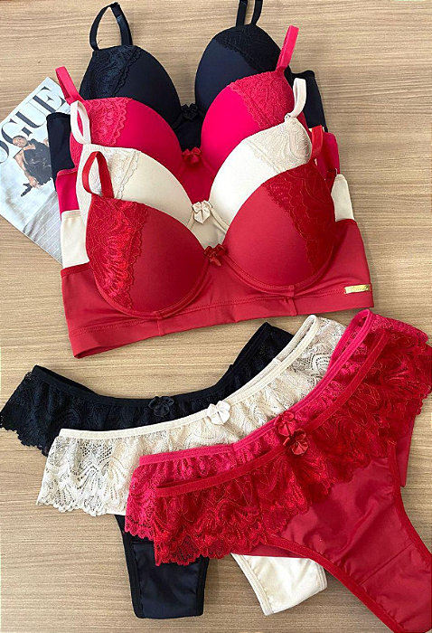 Conjunto sutiã com bojo e calcinha fio duplo