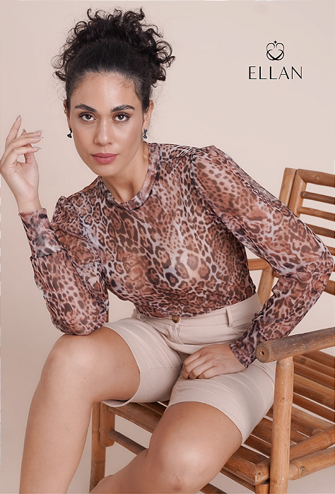 Blusa manga longa tule tigrado