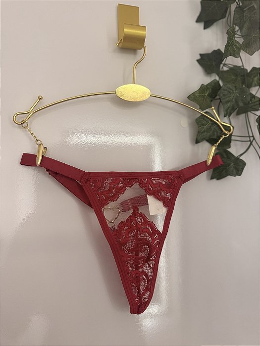 Calcinha fio dental com jóia atrás e ajuste nas laterais