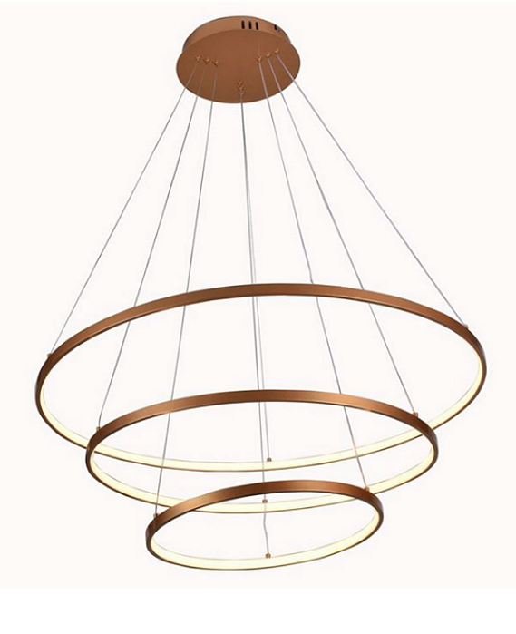 Pendente Luminária Led 3 Anéis Redondo Dourado Fosco 3000k