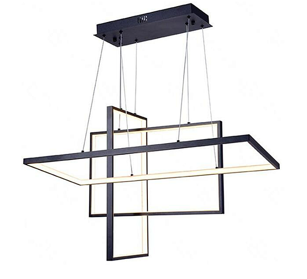 Lustre Pendente Retangular Preto Led 80X40 Branco Quente