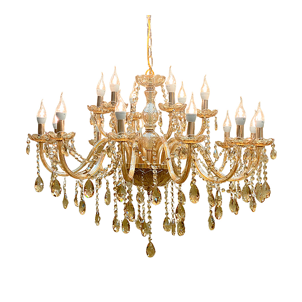 Lustre Luminária De Cristal Champanhe Luxo 18 Braços