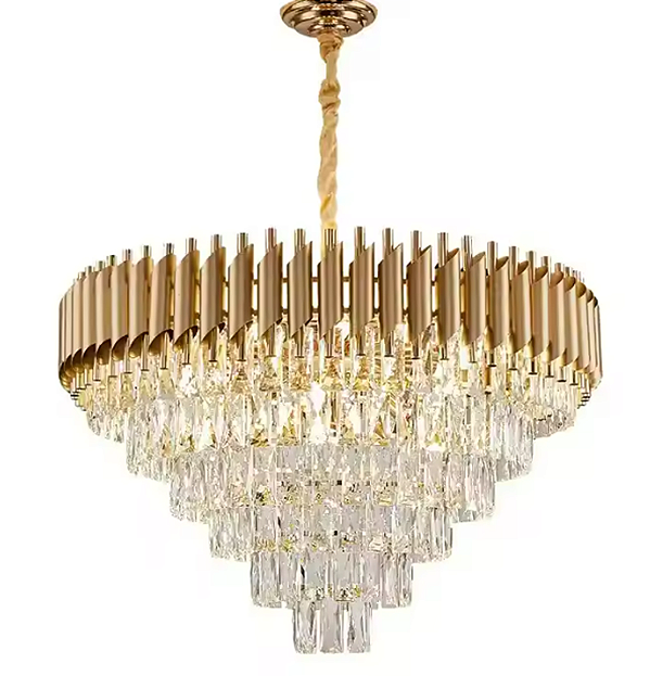 Lustre Pendente De Cristal Dourado 75cm Redondo Com Lâmpadas Branco Quente