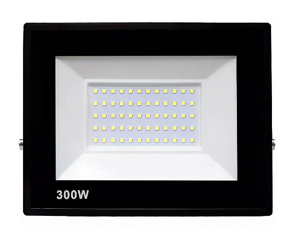 Refletor Slim/Fino Led Alumínio Preto 300w Branco-Frio 6000k