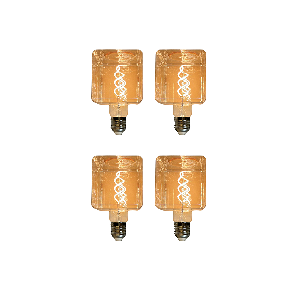 Kit 4 Lâmpadas Bulbo Filamento Carbono 4w Gold Quadrada