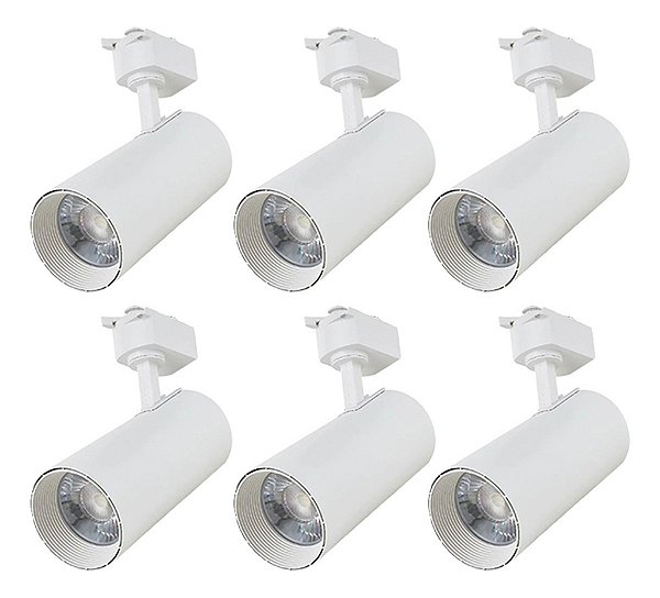 Kit 6 Spots Branco 30w Trilho Bivolt Branco Neutro 4000K