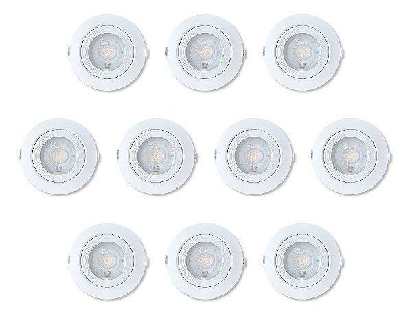 Kit 10 Spots Led Redondo Embutir 6000k Bivolt 7w Luz Amarela