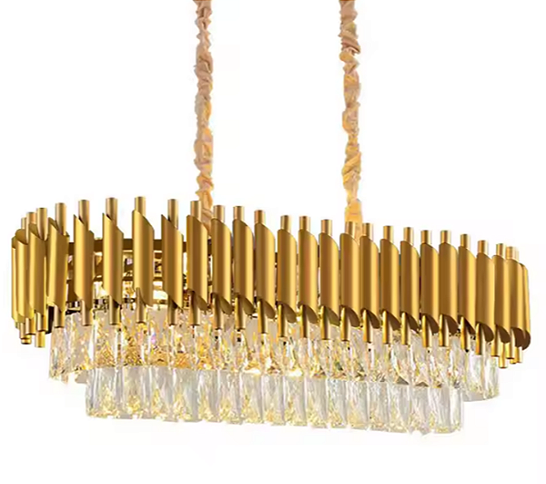 Lustre Pendente Cristal Retangular Luxo Dourado 75cm