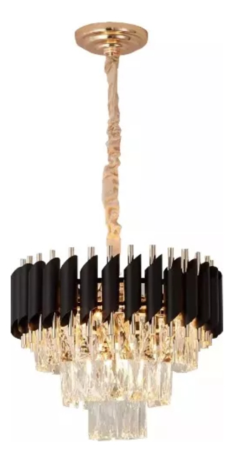 Lustre Pendente De Cristal Mesa de Jantar Sala de Estar Dourado e Preto 40cm Redondo