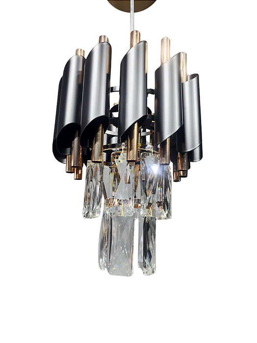 Lustre Pendente Cristal Redondo Preto E Dourado 20cm