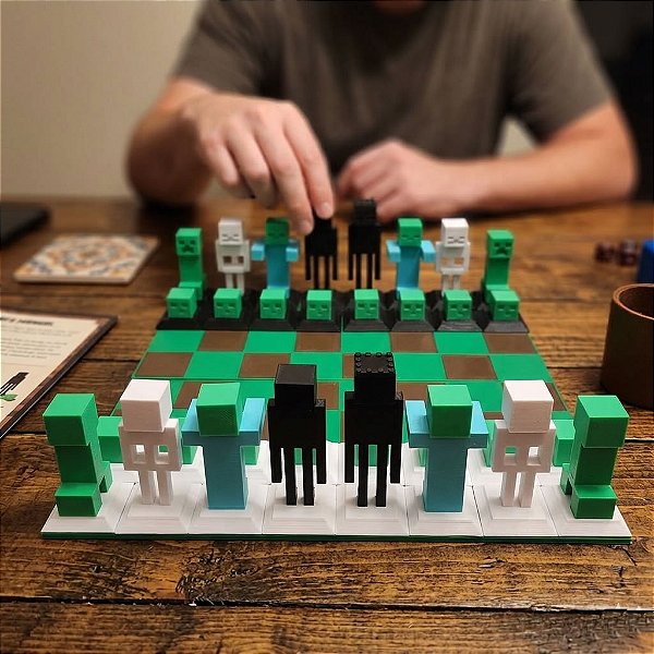 Jogo De Xadrez Minecraft Peças E Tabuleiro