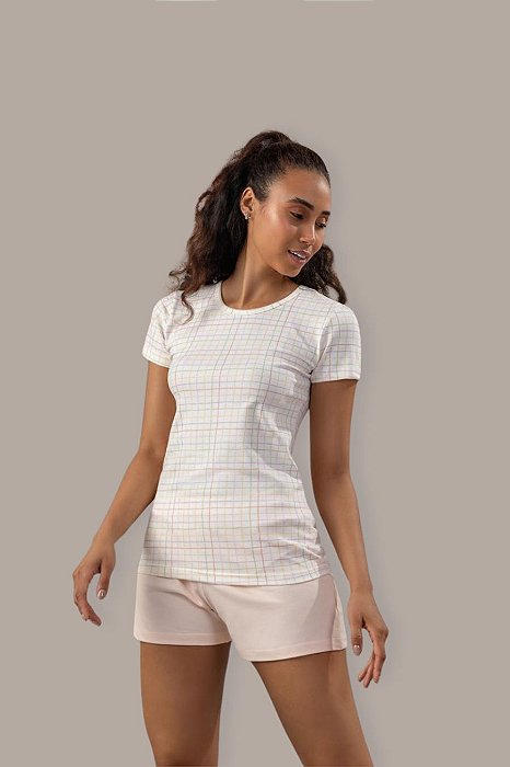 Pijama Feminino Quadriculado com Elastano