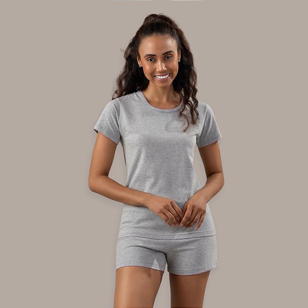 Pijama Feminino Verão Cinza Mescla