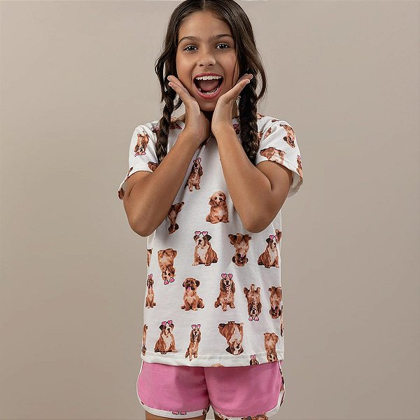 Pijama Menina Verão Cachorro Rosa