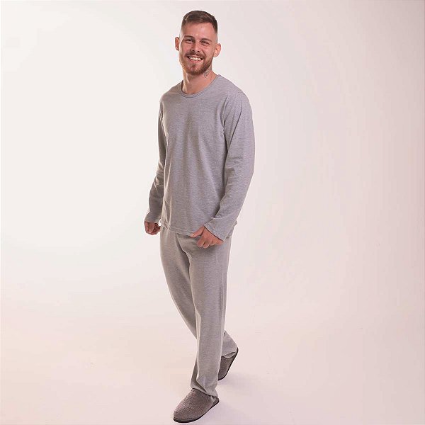 Pijama Masculino Longo Cinza Mescla