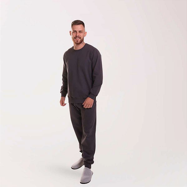 Pijama Masculino Longo Moletinho Felpado Chumbo