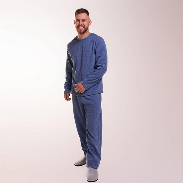 Pijama Longo Masculino Azul Buclê
