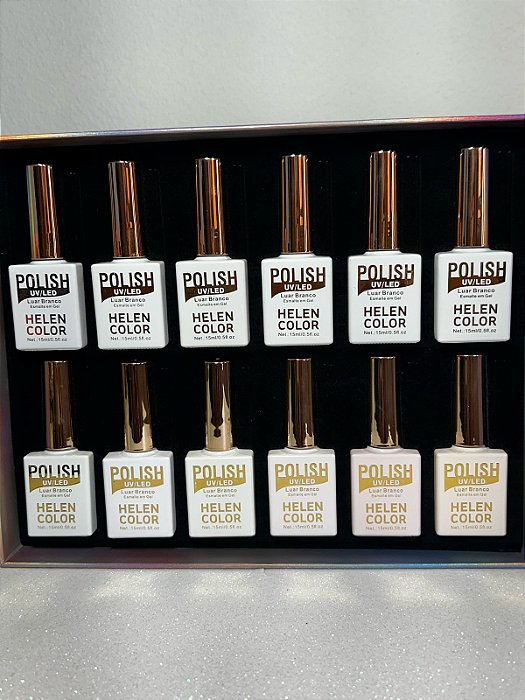 Kit 12 Esmaltes em Gel Helen Color Luar Branco 15ml