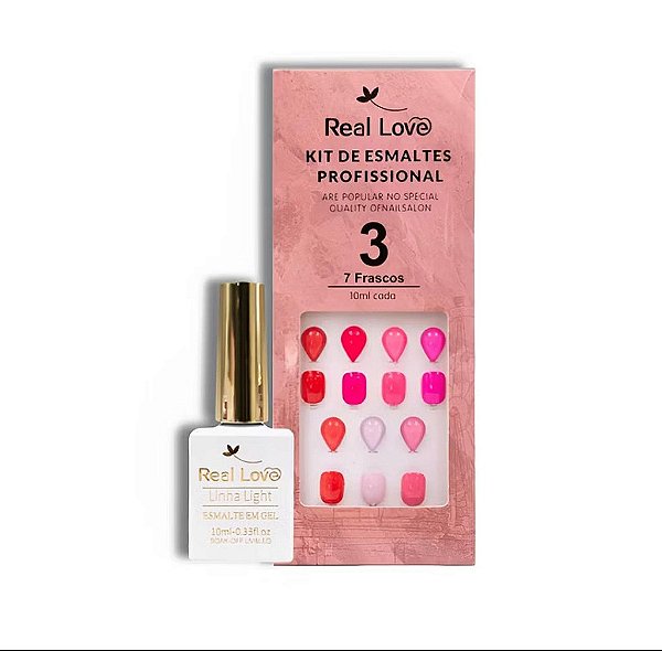 Kit com 7 Esmaltes em Gel de 10ml cada com Expositor Nº3 Real Love