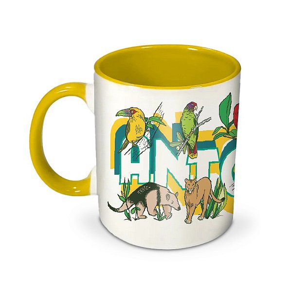 CANECA FAUNA - FUNDO AMARELO