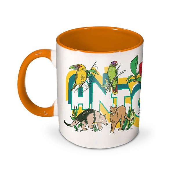 CANECA FAUNA - FUNDO LARANJA