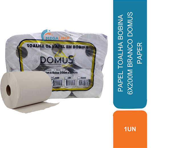 PAPEL TOALHA BOBINA 6X200M BRANCO DOMUS PAPER