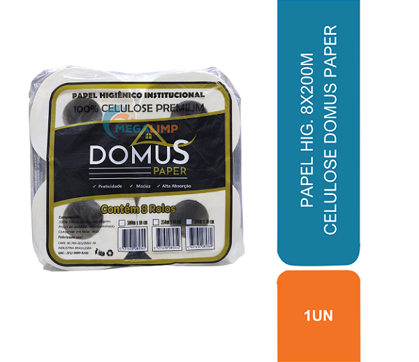 PAPEL HIG. 8X200M CELULOSE DOMUS PAPER
