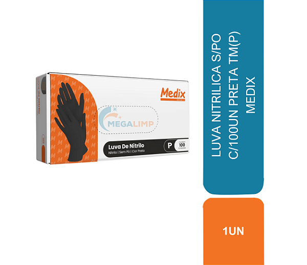 LUVA NITRILICA S/PO C/100UN PRETA TM(P) MEDIX
