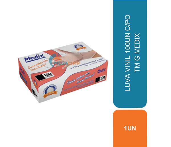 LUVA VINIL 100UN C/PO TM G MEDIX