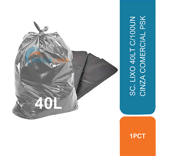 SC. LIXO 40LT C/100UN CINZA COMERCIAL PSK