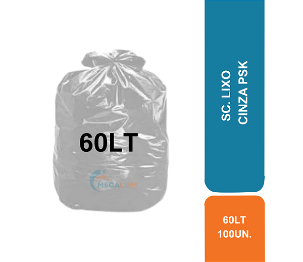 SC. LIXO 60LT C/ 100UN CINZA PSK