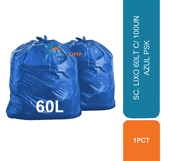 SC. LIXO 60LT C/ 100UN AZUL PSK