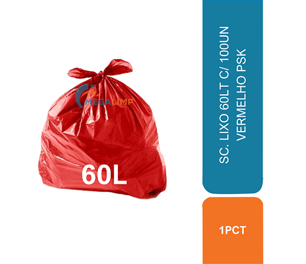 SC. LIXO 60LT C/ 100UN VERMELHO PSK