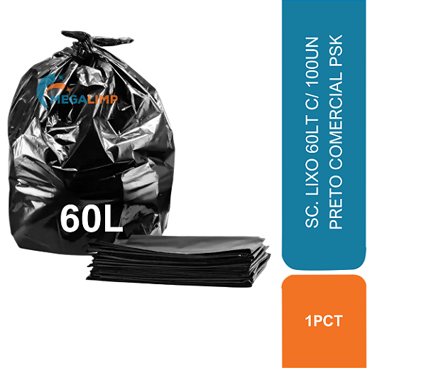 SC. LIXO 60LT C/ 100UN PRETO COMERCIAL PSK
