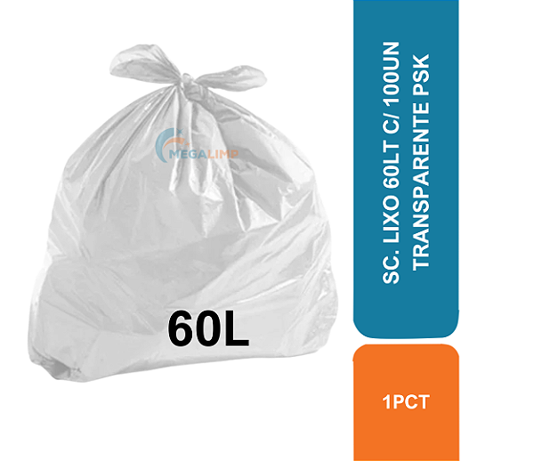 SC. LIXO 60LT C/ 100UN TRANSPARENTE PSK