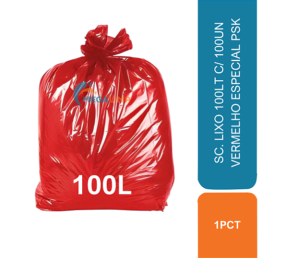 SC. LIXO 100LT C/ 100UN VERMELHO ESPECIAL PSK